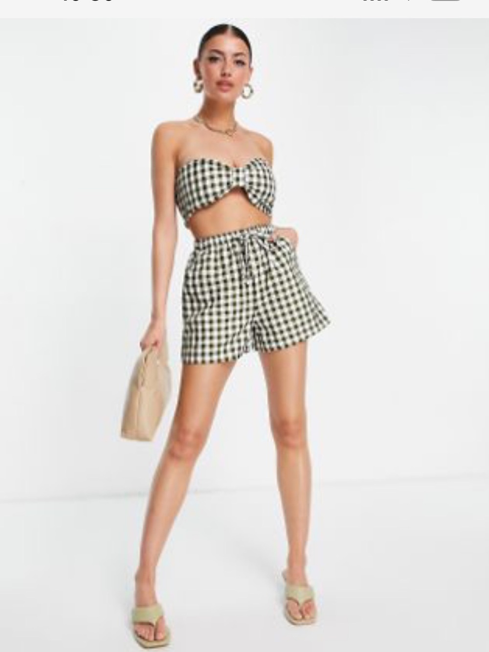 ASOS Khaki & White Gingham Drawstring Shorts AND Top